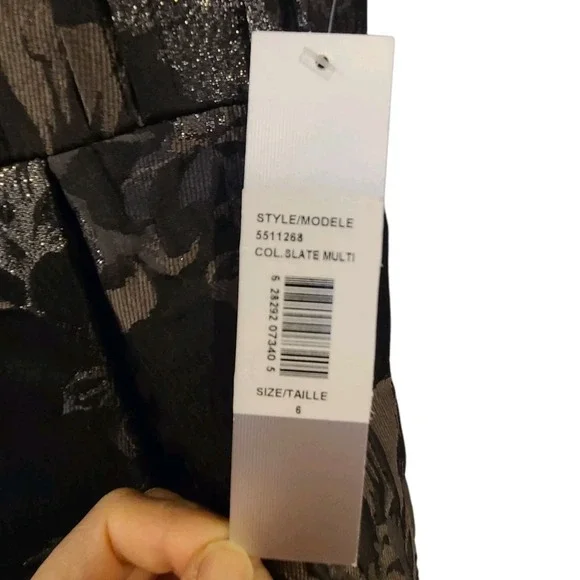 NWT Kay Unger Dress Womens 6 Tall Stella Gown Black Floral Metallic Sleeves Maxi - Picture 6 of 9